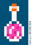 Potion bottle vector pixel object. Glass transparent bottle with cork isolated on white background. Phial vial with pink potion or poison. Laboratory equipment pixel art icon jar beaker and flask. Potion bottle vector pixel object. Glass transparent bottle with cork isolated on white background. Стоковая иллюстрация, агентство Ingram Publishing / Фотобанк Лори