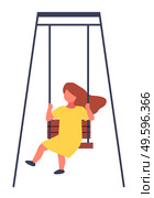 Child spending time at playground, kindergarten. Kid have fun, recreation. Girl rest relax on swing. Little girl wearing yellow dress swinging. Playtime concept. Isolated faceless chartoon character. Child spending time at playground, kindergarten, kid have fun, recreation, girl rest relax on swing. Стоковая иллюстрация, агентство Ingram Publishing / Фотобанк Лори