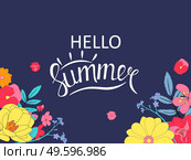 Hello summer background with hand drawn flower. Vector Ilustration EPS10. Hello summer background with hand drawn flower. Vector Ilustration. Стоковая иллюстрация, агентство Ingram Publishing / Фотобанк Лори