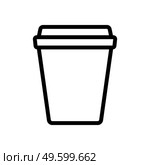 Disposable cup with lid. Simple food icon in trendy line style isolated on white background for web apps and mobile concept. Vector Illustration. EPS10. Disposable cup with lid. Simple food icon in trendy line style isolated on white background for web apps and mobile concept. Стоковая иллюстрация, агентство Ingram Publishing / Фотобанк Лори