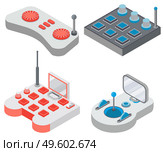 Drone with remote controller, wireless device with propellers, quadcopter symbol, aircraft with remotely radio controlled flying robots, discovery air robot for video and photo, multicopter vector. Quadcopter and Remote Controller, Drone Vector. Стоковая иллюстрация, агентство Ingram Publishing / Фотобанк Лори
