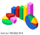 Color 3d pie diagram, pie chart, columns. Isometric infographics. Financial strategy. Visual presentation. Analysis info, statistic. Digital marketing. Business statistics. Visualization of infochart. Colorful vector 3d pie diagram, pie chart, digital marketing, round infochart, infograph, statistics. Стоковая иллюстрация, агентство Ingram Publishing / Фотобанк Лори