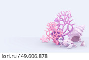 Underwater background. 3d vector objects coral, starfish, shells, crab. Greeting card, poster, banner, flyer. Стоковая иллюстрация, агентство Ingram Publishing / Фотобанк Лори