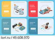 Population mobility migration displacement isometric composition with page selector learn more buttons text and document images vector illustration. Migration Horizontal Banners Set. Стоковая иллюстрация, агентство Ingram Publishing / Фотобанк Лори