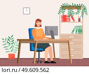 Office staff, manager work and communication. Office worker at the table. Business employees on their workspace. Co-worker. Business woman or a clerk working at his office workplace flat style. Business employees on their workspace. Co-worker. Businessman or a clerk. Стоковая иллюстрация, агентство Ingram Publishing / Фотобанк Лори