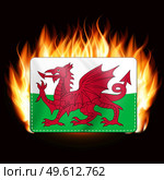 Concept Wales flag on fire background. Country emblem. Vector Illustration. EPS10. Concept Wales flag on fire background. Country emblem. Vector Illustration. Стоковая иллюстрация, агентство Ingram Publishing / Фотобанк Лори