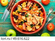 Autumn dessert made from baked fruits,berries and suluguni cheese.Oriental food. Baked fruits,berries with cheese. Стоковое фото, агентство Ingram Publishing / Фотобанк Лори