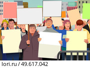 A vector illustration of People Holding Pamphlet in Demonstration . Стоковая иллюстрация, агентство Ingram Publishing / Фотобанк Лори