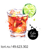 Hand drawn sketch watercolor cocktail Cuba Libre. Vector isolated food illustration. Стоковая иллюстрация, агентство Ingram Publishing / Фотобанк Лори