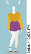 Vector design of a mannequin for women s clothes showcase. Female figure full length fashion clothing store equipment on blue background. Human body replica to show model clothes. Dress shop. Vector design of a mannequin for women s clothes. Female figure fashion clothing store equipment. Стоковая иллюстрация, агентство Ingram Publishing / Фотобанк Лори
