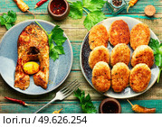 Homemade fish cutlets and tasty fish steak. Delicious fish cutlet. Стоковое фото, агентство Ingram Publishing / Фотобанк Лори