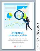 Finance report concept. Financial statements analysis landing page template with a man at the statistical report. Financial management, profit, strategy, investments planning, audit, data analysis. Finance report concept. Financial statements analysis landing page template with a man near report. Стоковая иллюстрация, агентство Ingram Publishing / Фотобанк Лори
