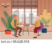 Characters eating tasty pizza together. People sitting with delicious food in italian restaurant. Relatives enjoy traditional Italian meal in establishment. Man and elderly woman eat and communicate. Characters eating tasty pizza together. People sitting with delicious food in italian restaurant. Стоковая иллюстрация, агентство Ingram Publishing / Фотобанк Лори