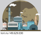 Manufacture pollutes environment. Enterprise on background of destroyed Earth. Plant destroying planet with disastrous emission. Large industrial building has detrimental effect on state of atmosphere. Large industrial building has detrimental effect on state of atmosphere. Plant destroying planet. Стоковая иллюстрация, агентство Ingram Publishing / Фотобанк Лори
