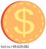 Gold coin with dollar sign isolated on white background. Means to pay for goods and purchases. Metallic money round shape, American currency flat vector illustration. Metal penny with dollar symbol. Gold coin with dollar sign isolated on white background. Means to pay for goods and purchases. Стоковая иллюстрация, агентство Ingram Publishing / Фотобанк Лори