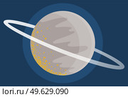 Cartoon fantastic planet on dark blue space background. Saturn made of gases with ring of ice and dust. Sixth planet from Sun in Solar system isolated cartoon flat vector illustration cosmic object. Cartoon fantastic planet on dark blue space background. Saturn made of gases with ring of ice. Стоковая иллюстрация, агентство Ingram Publishing / Фотобанк Лори