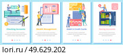 Set of illustrations on the topic of online banking operations. Website landing page template. Attracting investors to the banking business. People work with money, cash and personal accounts. Set of illustrations on the topic of online banking operations. Website landing page template. Стоковая иллюстрация, агентство Ingram Publishing / Фотобанк Лори