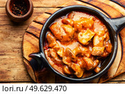 Fried meat with mushrooms, beef stroganoff from pork. Russian cuisine. Beef stroganoff with mushrooms in a creamy sauce. Стоковое фото, агентство Ingram Publishing / Фотобанк Лори