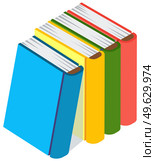 Set of colored books icons in isometric design cartoon style. Vertical stack of various manuals, textbooks. Education infographic template design with books pile on white background, studying element. Set of colored books icons in isometric design cartoon style. Vertical stack of various textbooks. Стоковая иллюстрация, агентство Ingram Publishing / Фотобанк Лори