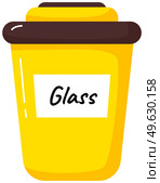 Yellow trash can with inscription for collecting glass garbage, zero waste concept isolated on white. People sort trash care for environment. Healthy world and humanity. Glass rubbish in dumpster. Yellow large trash can with inscription for collecting glass garbage, zero waste concept. Стоковая иллюстрация, агентство Ingram Publishing / Фотобанк Лори