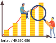 Teamwork that leads company to success in business, people sit on growing diagram consists of gold coins. Successful business strategy, profitable investment, economic increase in monetary profit. Concept of teamwork that leads company to success in business, people sit on growing diagram. Стоковая иллюстрация, агентство Ingram Publishing / Фотобанк Лори
