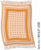 Fringed kitchen rug. Mat for setting table and laying under hot dishes. Object for interior of cooking room. Cloth rug isolated on white background. Small kitchen carpet vector illustration. Fringed kitchen rug. Mat for setting table and laying under hot dishes. Object for kitchen interior. Стоковая иллюстрация, агентство Ingram Publishing / Фотобанк Лори