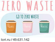 Garbage sorting. Different color recycle bins with glass, plastic and paper. Recycling or reuse. Less garbage on planet. Zero waste ecology concept. Clean planet and environment care, stop pollution. Garbage sorting. Different color recycle bins with glass, plastic and paper. Zero waste concept. Стоковая иллюстрация, агентство Ingram Publishing / Фотобанк Лори