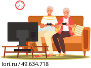 Old people play video game. Modern senior people gadgets. Oldster education computer. Old progressive use modern technology. Learning to use PC. Elderly couple gadgets. Aging parents video conference. Old people play video game. Senior people with different gadgets. Oldster education on computer. Стоковая иллюстрация, агентство Ingram Publishing / Фотобанк Лори