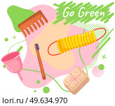 Zero waste reusable personal hygiene products toothbrush, comb, sponge for body, menstrual cup. Eco friendly goods for daily body and hair care. Environment conservation and responsible consumption. Zero waste reusable personal hygiene products. Eco friendly goods for daily body and hair care. Стоковая иллюстрация, агентство Ingram Publishing / Фотобанк Лори