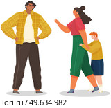 Problem and conflict in family, fight and arguing, quarreling over child, parenting differences. Angry parents swearing. Unhappy boy teenager. Dispute man and woman. Toxic relationships between people. Problems and conflict in family, fight and arguing, quarreling over child, parenting differences. Стоковая иллюстрация, агентство Ingram Publishing / Фотобанк Лори