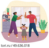 Angry husband and wife swear in presence of scared kid, girl covers her ears with hands. Woman and man shouting, screaming, yelling, fighting, scared child crying. Unhappy marriage. Family conflict. Angry husband and wife swear in presence of unhappy scared kid, girl covers her ears with hands. Стоковая иллюстрация, агентство Ingram Publishing / Фотобанк Лори