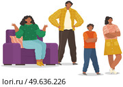 Mutual relations of parents and children, mom and dad scream and scold their naughty children, negative teenagers emotions. Family conflict. Angry parents and sad child, problems in education. Mutual relations of parents and children, mom and dad scream and scold their naughty children. Стоковая иллюстрация, агентство Ingram Publishing / Фотобанк Лори