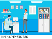 Man with pain in ear in consultation with doctor. Otolaryngologist consults patient with earache. Person suffering from pain in ear. Painful sensations of sick person. Young man grabs his hand to head. Man with pain in ear in consultation with doctor. Otolaryngologist consults patient with earache. Стоковая иллюстрация, агентство Ingram Publishing / Фотобанк Лори