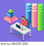 Visualize with business analytics. People work with statistical data analysis, changing indicators. Employees analyze statistical indicators, business data. Characters work with marketing research. Employees analyze statistical indicators, business data. Characters work with marketing research. Стоковая иллюстрация, агентство Ingram Publishing / Фотобанк Лори