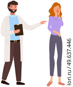 Woman with pain in consultation with doctor. Medical specialist consults patient with toothache. Girl touching her cheeck and feeling pain in tooth. Patient complains to physician about toothache. Patient complains to physician about toothache. Woman with pain in consultation with doctor. Стоковая иллюстрация, агентство Ingram Publishing / Фотобанк Лори