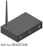Modern wifi router with antenna. Smart home element. Internet providing equipment and network, signal transmission. Digital connection or link and WLAN system, local system for office or home. Modern wifi router with antenna. Smart home element. Internet providing equipment and network. Стоковая иллюстрация, агентство Ingram Publishing / Фотобанк Лори