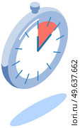 Analog clock isometric isolated on white. Symbol of time management, chronometer with hour and minute arrows. Clock with red area, time remaining until end of period. Countdown to deadline concept. Clock with red area, time remaining until end of period. Chronometer with hour and minute arrows. Стоковая иллюстрация, агентство Ingram Publishing / Фотобанк Лори