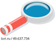 Magnifying glass isolated on white background. Optical device designed to visually enlarge images, objects and small details. Magnifier with long handle and lens. Optical system, magnifying glass. Magnifier with long handle and lens. Magnifying glass, device designed to visually enlarge images. Стоковая иллюстрация, агентство Ingram Publishing / Фотобанк Лори