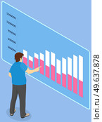 Man interacting with diagrams, analyzing statistics, infographic information on presentation board with digital screen with charts and grows indicators. Data visualization business statistics concept. Man interacting with diagrams and indicators, analyzing statistics information on presentation board. Стоковая иллюстрация, агентство Ingram Publishing / Фотобанк Лори