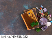 Gemstones set for relax and meditation. Magic ball and minerals for Reiki life balance, healing Crystal Ritual, Witchcraft, spiritual esoteric practice. Flat lay with copy space. Healing crystals concept. Стоковое фото, агентство Ingram Publishing / Фотобанк Лори
