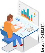 Visualize with business analytics. People work with statistical data analysis, changing indicators. Employees analyze statistical indicators, business data. Characters work with marketing research. Employees analyze statistical indicators, business data. Characters work with marketing research. Стоковая иллюстрация, агентство Ingram Publishing / Фотобанк Лори