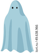 Flying ghost in white sheet. Phantom terrifying, nightmare, spirit of dead. Terrible mythical creature in sheet and with black eyes. Flying ghost, phantom, spirit isolated on white background. Flying ghost in white sheet. Terrifying phantom, nightmare, spirit of dead, mythical creature. Стоковая иллюстрация, агентство Ingram Publishing / Фотобанк Лори