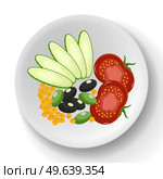 Fresh vegetables on plate. Paprika, carrots, radishes, lettuce and artichoke platter. Healthy dish of fresh food. Dish for restaurant, dishware with food. Assorted fresh natural vegetables on plate. Assorted fresh natural vegetables on plate. Paprika, carrots, radishes, lettuce and artichoke dish. Стоковая иллюстрация, агентство Ingram Publishing / Фотобанк Лори