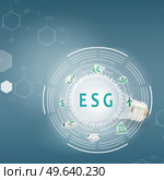 glowing bulb with esg circle concept of environmental, social and governance. esg circle concept. Стоковое фото, агентство Ingram Publishing / Фотобанк Лори