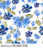 Pattern with watercolor realistic  anemon and poppy.  Illustration.. Pattern with watercolor realistic  anemon and poppy. Стоковое фото, агентство Ingram Publishing / Фотобанк Лори