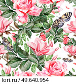 Beautiful watercolor pattern with flowers magnolia and rose. illustrations. Beautiful watercolor pattern with flowers magnolia and rose. . Стоковое фото, агентство Ingram Publishing / Фотобанк Лори