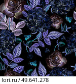 Watercolor pattern with flowers hydrangeas and roses. Illustration.. Watercolor pattern with flowers hydrangeas and roses. . Стоковое фото, агентство Ingram Publishing / Фотобанк Лори