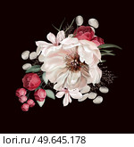 Elegant bouquet with peonies, roses and eucalyptus leaves. Illustration. Elegant bouquet with peonies, roses and eucalyptus leaves. Стоковое фото, агентство Ingram Publishing / Фотобанк Лори