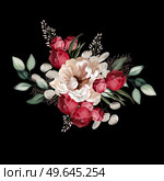 Elegant bouquet with peonies, roses and eucalyptus leaves. Illustration. Elegant bouquet with peonies, roses and eucalyptus leaves. . Стоковое фото, агентство Ingram Publishing / Фотобанк Лори