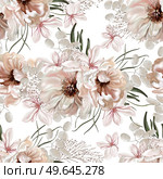 Elegant seamless pattern with peonies, roses and eucalyptus leaves. Illustration. Elegant seamless pattern with peonies, roses and eucalyptus leaves. . Стоковое фото, агентство Ingram Publishing / Фотобанк Лори